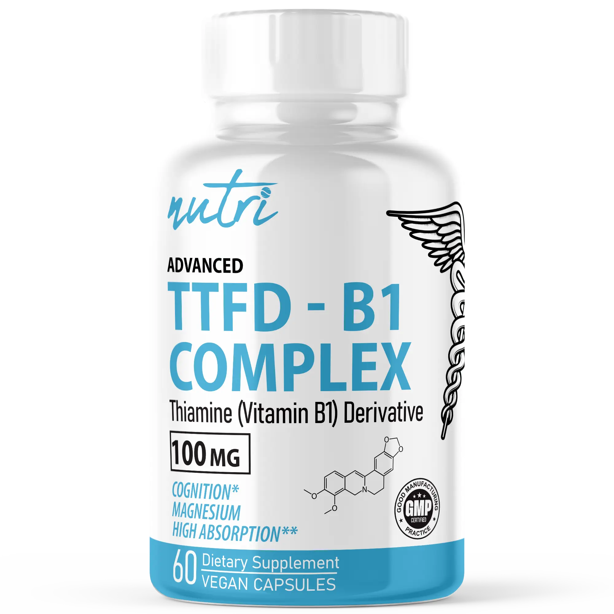 TTFD Thiamine B1 Supplement - 100mg 60 Servings - With 8mg Magnesium - Third Party Lab Tested