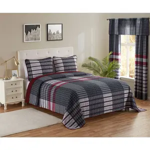 Legacy Decor 3 PCS Quilt Bedspread Coverlet Red and White Patchwork Design Twin Full Queen King Size Microfiber Bedding Set