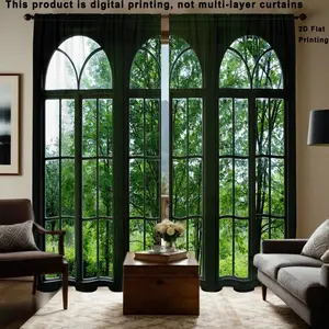 Wooden Frame Pattern Printing Curtain, Window Curtain, Window Drapes, Modern Simple Semi-blackout Curtain, Home Decorative Curtain for Living Room Bedroom Kitchen Study Room