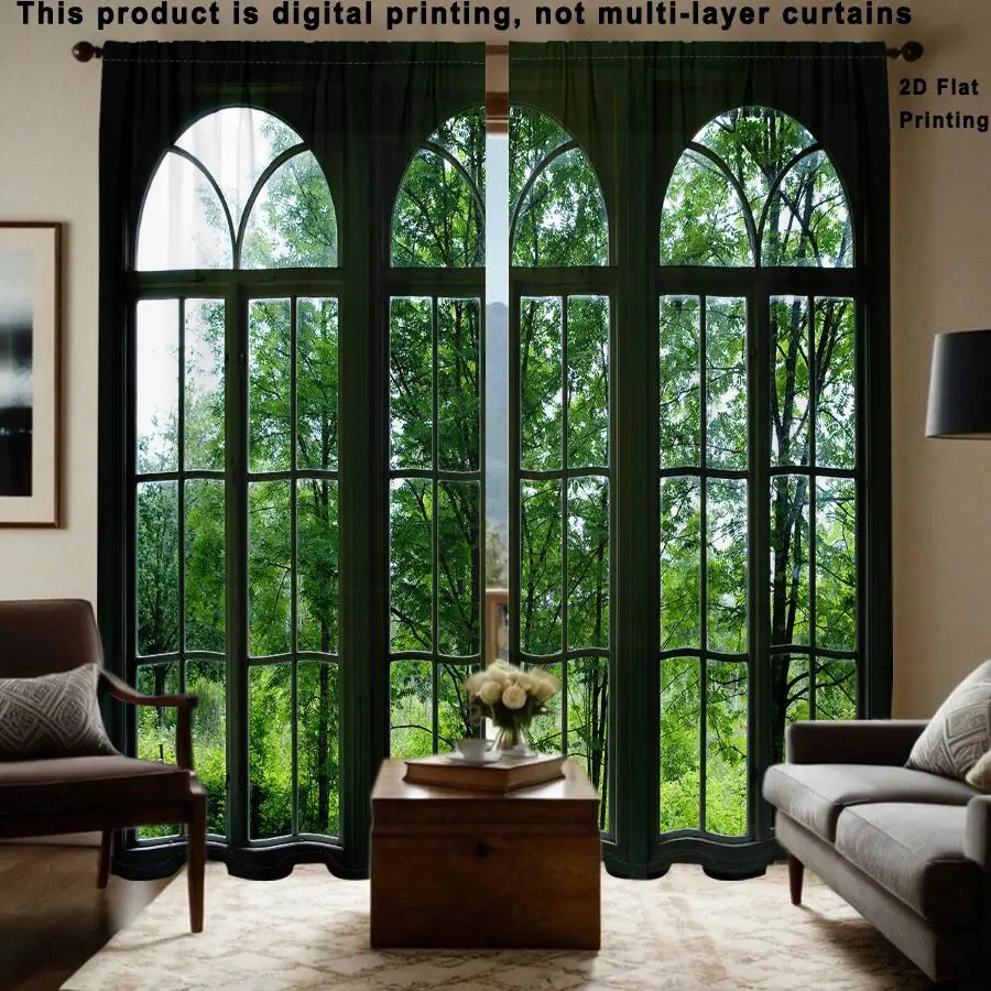 Wooden Frame Pattern Printing Curtain, Window Curtain, Window Drapes, Modern Simple Semi-blackout Curtain, Home Decorative Curtain for Living Room Bedroom Kitchen Study Room