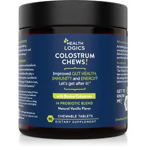 Health Logics Colostrum Chews-Colostrum Supplement 25% IgG for Gut Health, Immune Support, Hair Growth, Vanilla Flavor, 90 Servings, Whole Bovine Colostrum Superfood