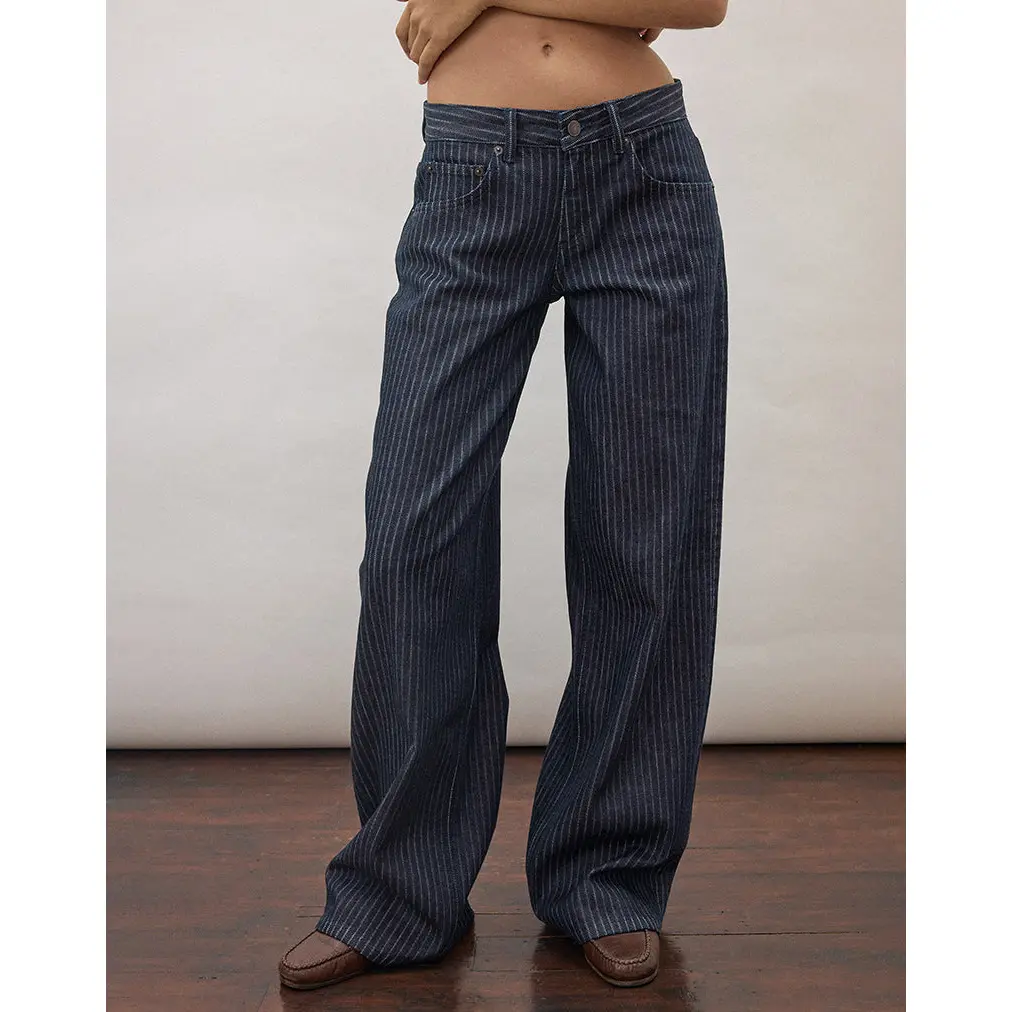 Low Rise Roomy Jeans in Stripe Indigo