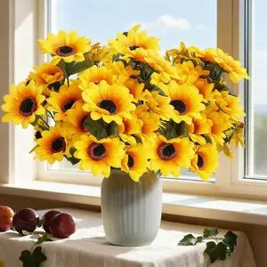 6/8 Pack 7 Heads Artificial Sunflowers Bouquets, Real Touch Silk Fake Sunflowers, Home Table Centerpieces, Indoor Outdoor Garden Decor, Artificial Plants