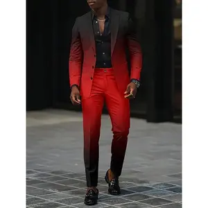 Men's Business Solid Color Contrast Trim Lapel Blazer & Pants Two-Piece Set, Slim Fit Formal Suit Set for Wedding Party, Men's Clothing for All Seasons, Menswear