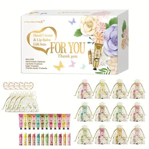BeautyDAO 12 Sets/Box Deluxe Hand Cream & Lip Balm Gift Set - Moisturizing, Pre-assembled, and Ready to Impress - Perfect for Bridal Wedding Favors, Corporate Team Building Gifts, Presents for Women, and Party Favors with Elegant Organza Bags and Thank Y