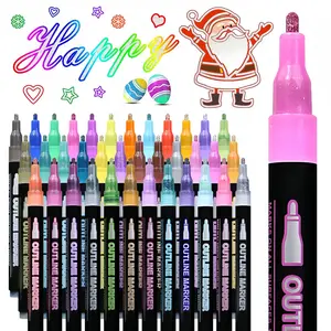 Double Line Outline Markers 8/12/24/36/48 Colors , Self-Outline Metallic Markers Super Squiggles Shimmer Outline Marker Set for Drawing,Doodling, Journal, DIY Art Crafts, Birthday Greeting Card
