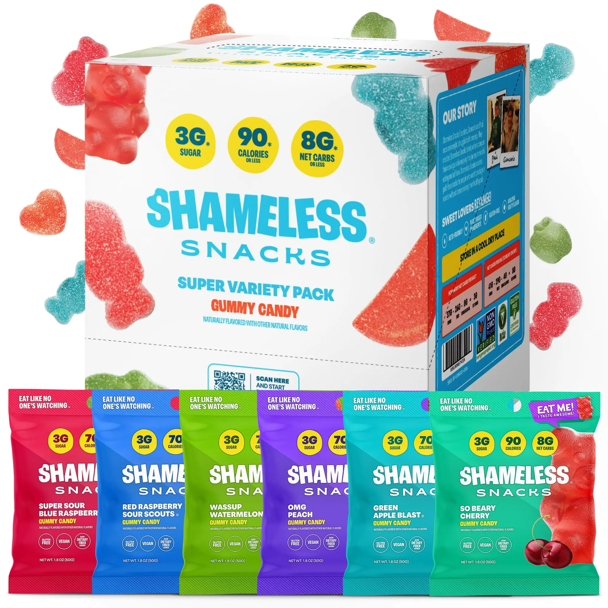 6 Pack Super Variety Pack Shameless Snacks - Healthy Low Calorie Snacks, Low Carb Keto Gummies