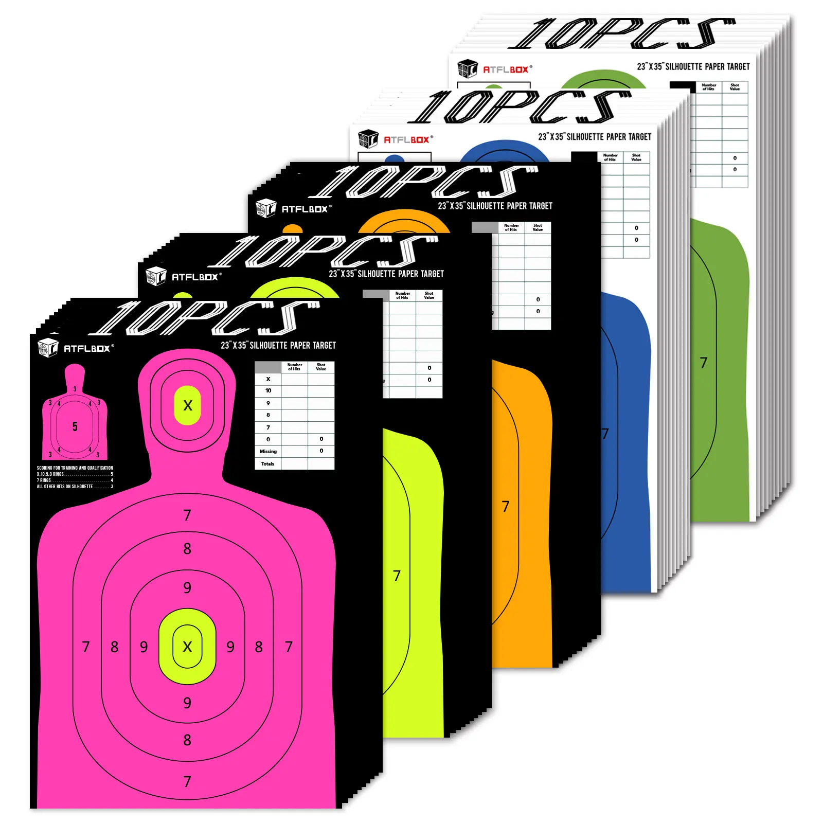 ATFLBOX 50PCS 5-Color Silhouette Paper Target For The Range, 23X35 inch High Visibility Target Paper For  Indoor and Outdoor Use