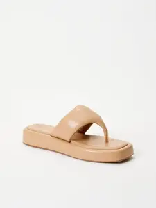 JUST FAB Women's Slip-On Square Toe Platform Flip Flops, Cushioned Padded Strap Thong Sandals for Summer Beach & Daily Wear, Women's Shoe & Footwear