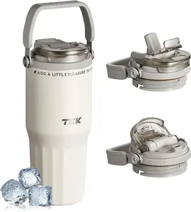 TKK 24 oz Ceramic Coated Tumbler with Straw Lid 18/10 Stainless Steel Vacuum Insulated Leakproof Car Cup with Handle Tea Infuser Dishwasher Safe for Hot Cold Drinks Drinkware Flasks Ice Cubes Reusable Convenient BPA Lead Free - Insulation