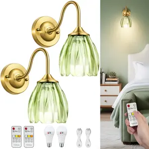 【Holiday Special】NookNova Matched Pair Wall Lamps | Light Green Glass Tulip or Black Flared Shade Options | Adjustable Lighting for Cozy Corners and Modern Eclectic Spaces