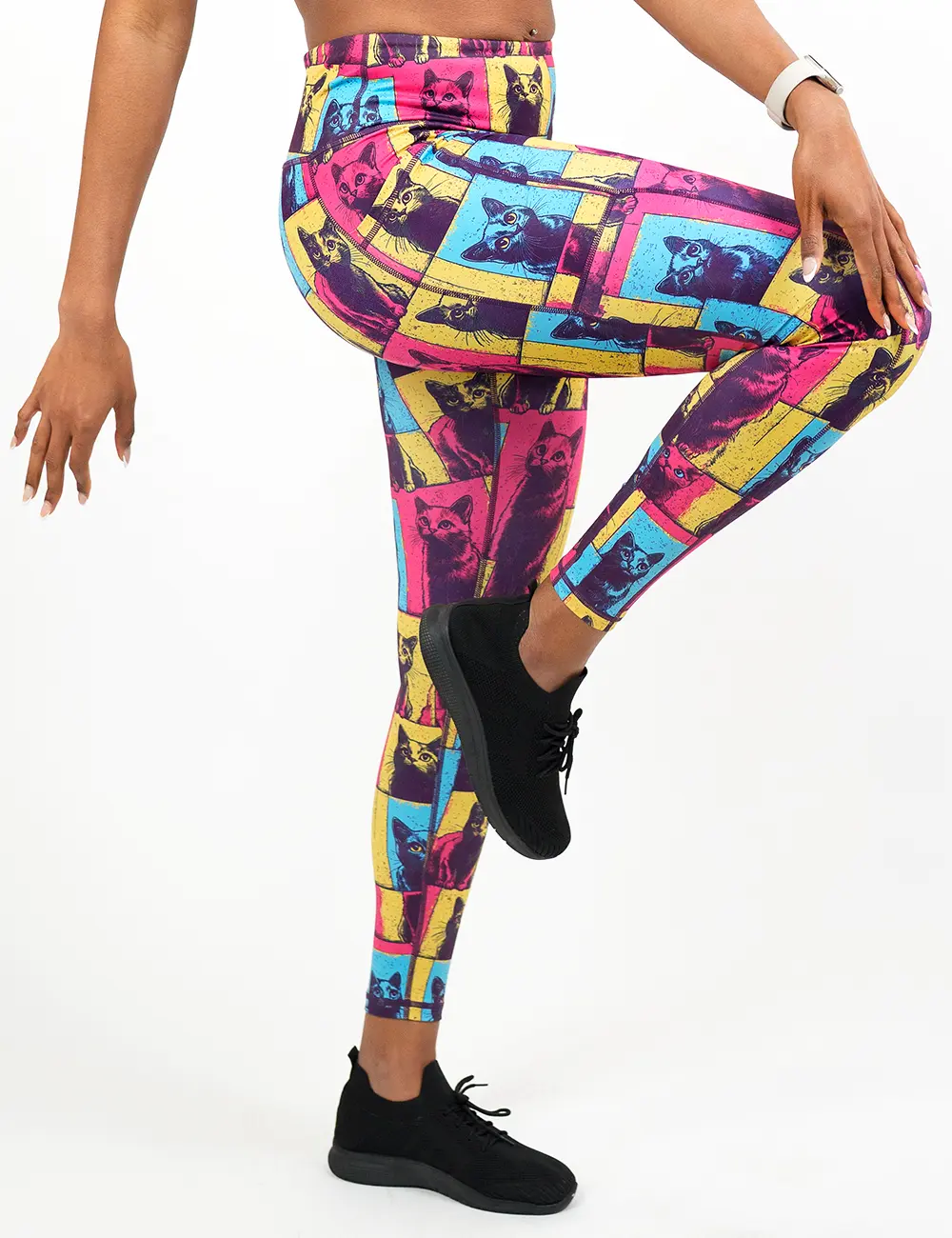 CVG Pawcasso High Waisted Athleisure Leggings, Colorful Women's Bottoms