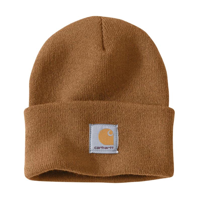 Carhartt A18 Watch Hat Brown Acrylic Rib Knit Fold-up Cuff with Carhartt Patch Model No. A18 Imported