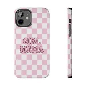 Girl Mama Pink Checkered Phone Case iPhone 17 16 15 14 13 12 11 Protective Cover