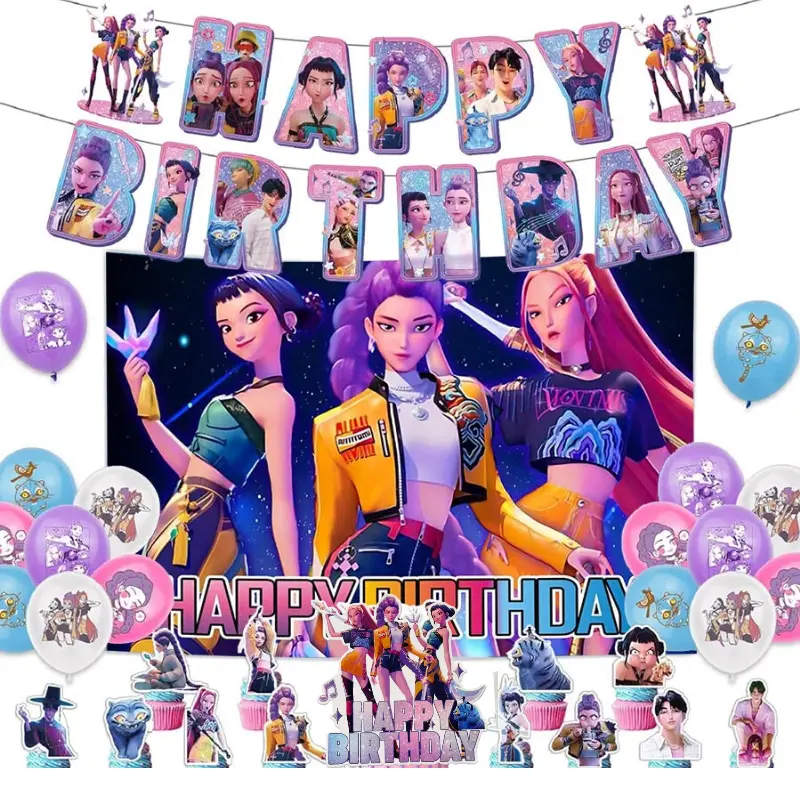 Lightweight Cartoon Print Girls' Birthday Party Supplies Kit | Backdrop, Banner, Balloons, Cake Decor, Swirls for Themed Party Gifting
