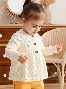 Autumn Hollow Knit Button Front Cardigan, A-Line Versatile Outerwear for Girls and Toddlers, Perfect Layering Sweater for Fall
