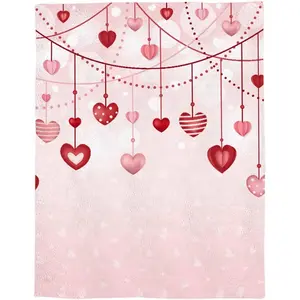 Throw Blanket Valentine's Day Geometric Pink Red Love Heart Lines Soft Flannel Blanket Warm Lap Blanket for Couch, Sofa, Bed Lightweight Bed Blanket, 280g fabric weight single-sided printing,Provides comfortable temperature