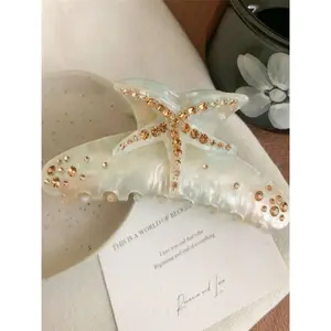 Starfish Decor Hair Claw, Wavy Claw, Rhinestone Decor Claw Clip, Fashion Hair Accessories for Women & Girls, Minimalist Headwear Suitable for Thick Hair