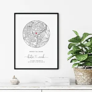 [ Custom Map Print]Where We Met Map, Where It All Began, The Night We Met, Personalized Anniversary Wedding Valentine's Map Gift For Her, Gift for Him, Christmas Gift