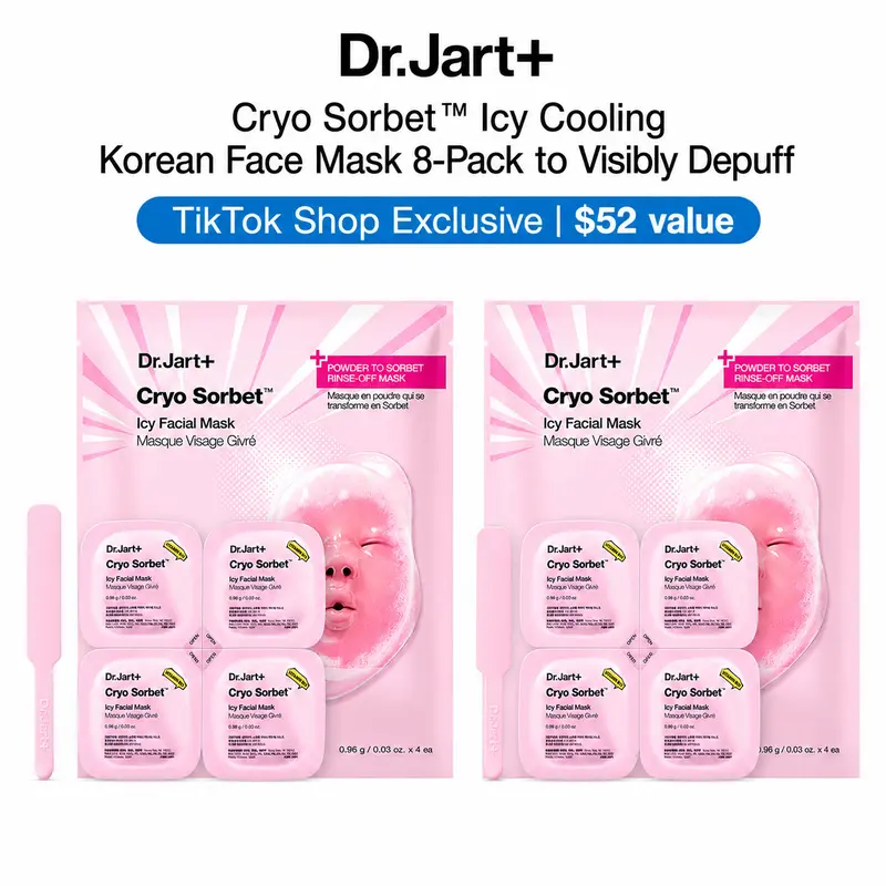 [NEW] [Dr. Jart+] Cryo Sorbet Icy Cooling Korean 8-Pack Face Mask to Visibly Depuff | Korean Skincare | Sensitive Skin | Korean Face Mask