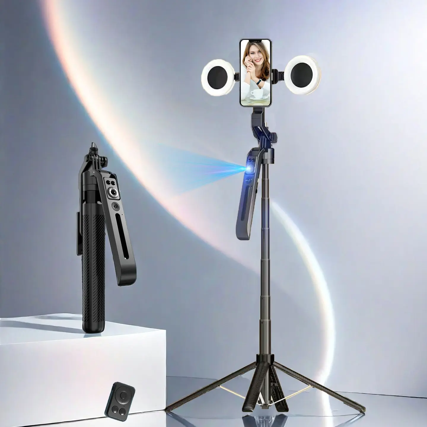 Face Recognition Tripod Stand, 70 Inch Smartphone Selfie Stick with Remote Control and Selfie Light, 360 Degree Rotating Phone Holder for Vlog Live Streaming, Tripod Stabilizer, Smartphone Camera Accessories, Live Streaming Accessory