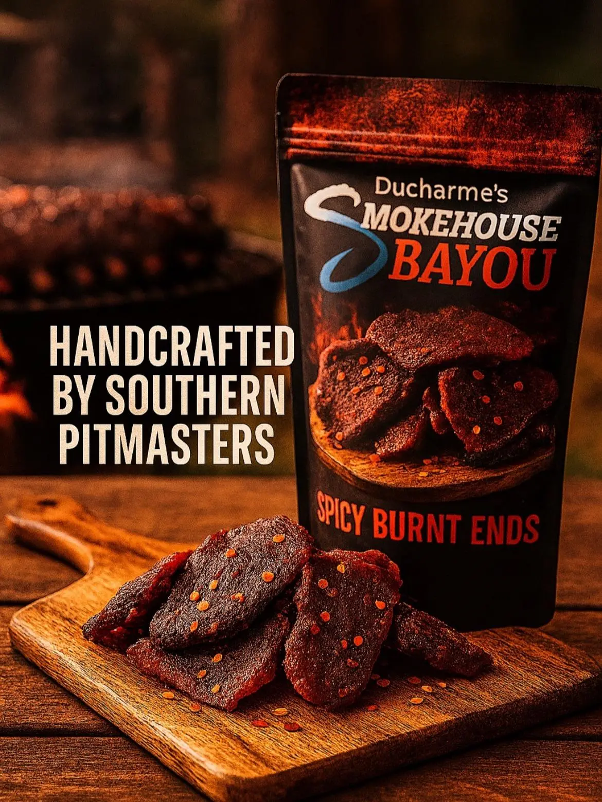Smokehouse Bayou Spicy Burnt Ends Smoked Beef Jerky – 2.5 oz and 8.0oz