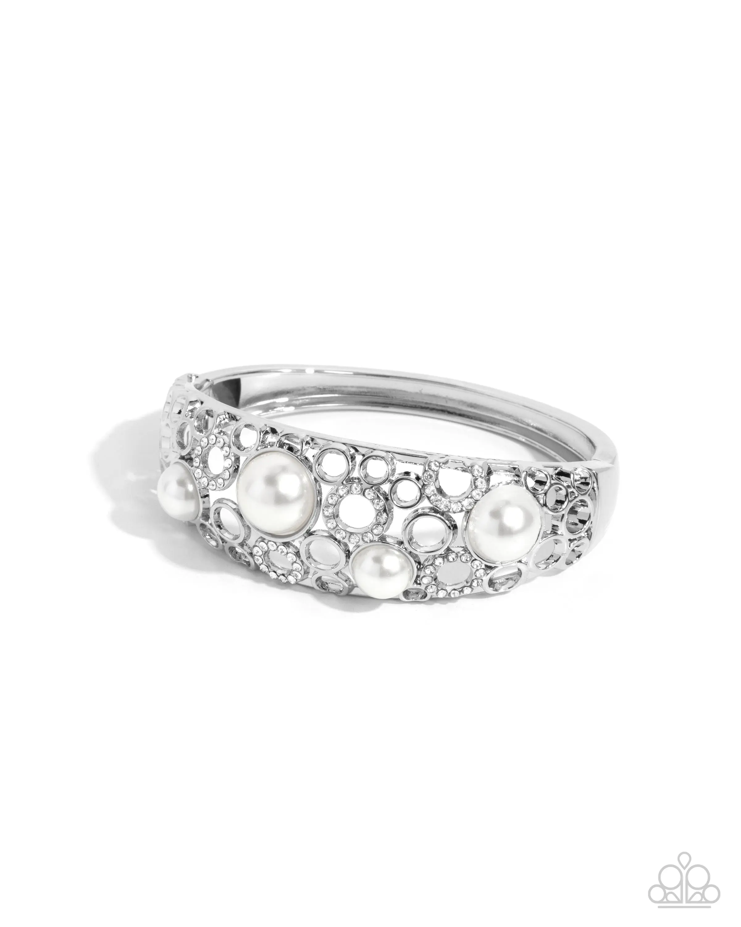 Cultured Confidence - White Pearl Silver Hinge Bracelet - Paparazzi