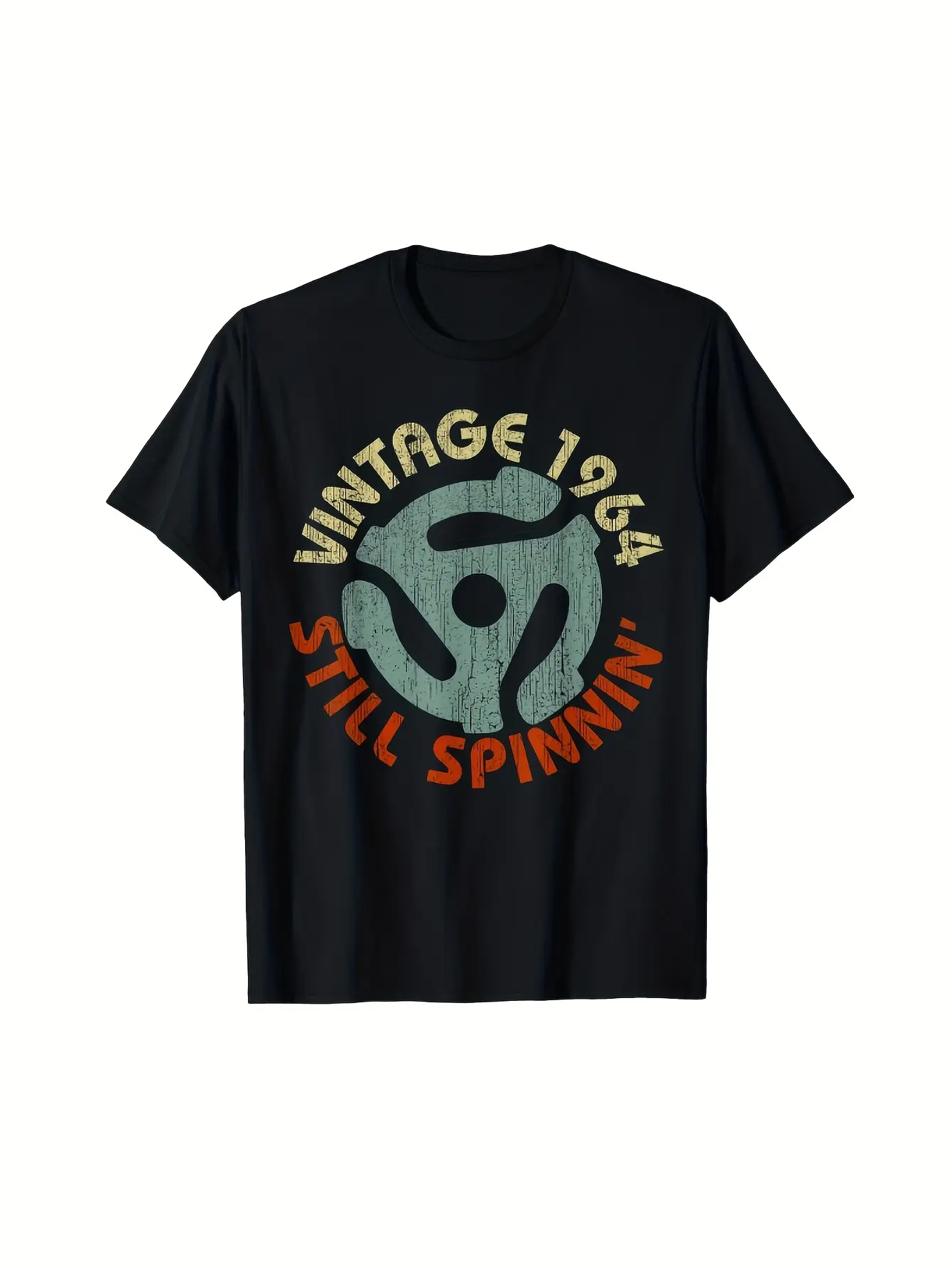 Vintage 1964 Retro Record Player Graphic T-Shirt, unisex soft cotton short sleeve t shirt, vintage graphic casual tee for men women teens, perfect birthday holiday gift for camping travel gym daily street  wear