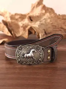 Western Cowboy Style Horse Decorated Belt, Fashionable PU Leather Belt for Women & Men, Casual Waistband for Jeans Trousers, Western Concho Belts