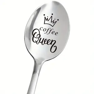 Engraved Stainless Steel Spoon with Crown Design, Coffee Spoons, Perfect Gift for Women, Ideal for Coffee Lovers & Coffee Bar Accessories