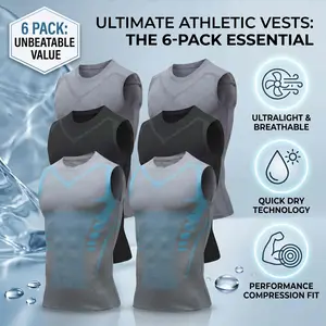 Men's 6-Piece High-Performance Compression Tank Top Set - Breathable, Quick-Drying, Moisture-Wicking, Round-Neck Shaping - For Weekly Rotation, Indoor Training, Outdoor Sports
