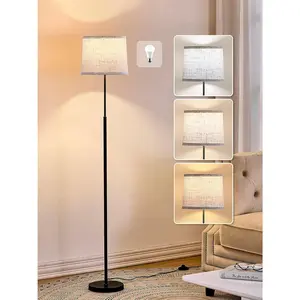 60" Lamp for Living Room Bedroom, Standing Lamp with Oatmeal Lampshade, Tall Lamp with A19 9W 3 Color Temperature Bulb, Foot Switch, Black
