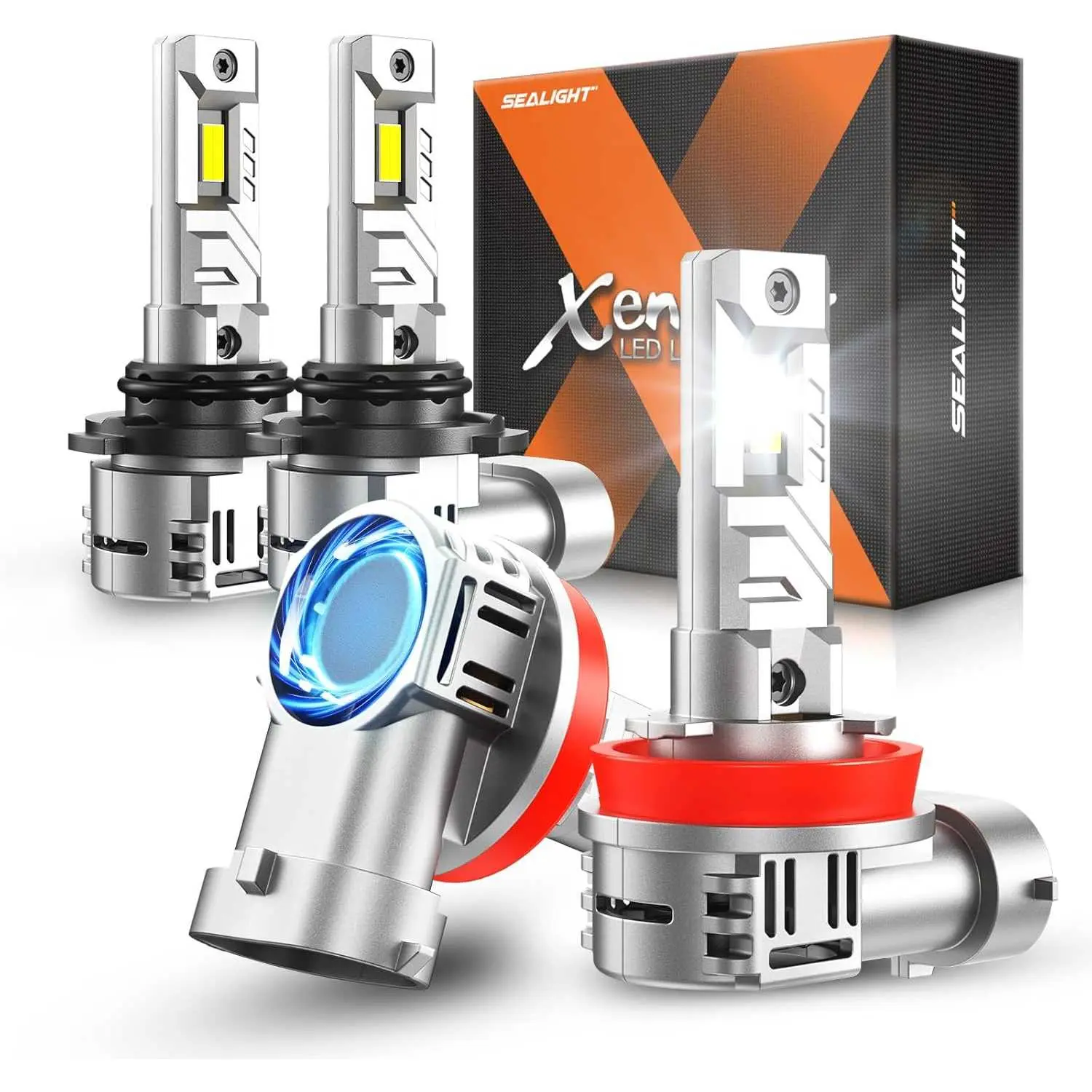SEALIGHT 9005 H11 Bulbs, 60000LM 8X Brightness 9005 H11 Fog Lights, 6500K Cool White Bulbs with 15000RPM Fan, Plug and Play, IP68 Waterproof, Pack of 4