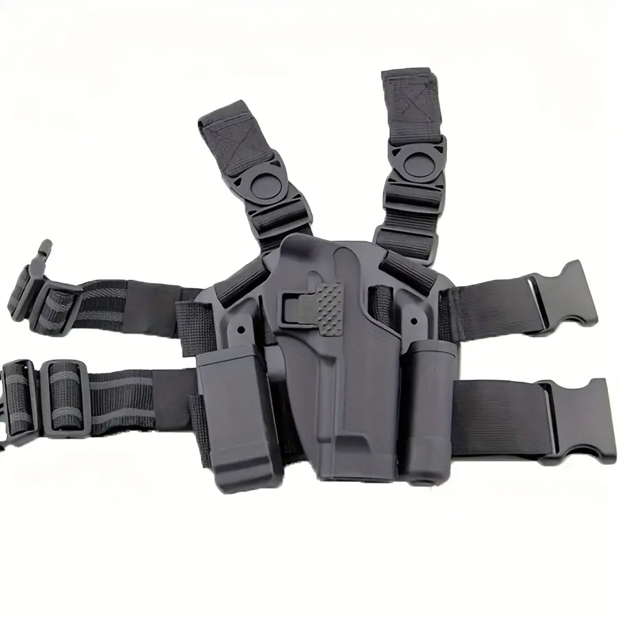 Classic Tactical Gun Holster with Drop-Leg Design, Adjustable Shoulder and Leg Straps for Outdoor Gun Enthusiasts, Includes Magazine Pouch and Secure Snap Closure, Fits Models 17, 19, 22, 23, 31, 32