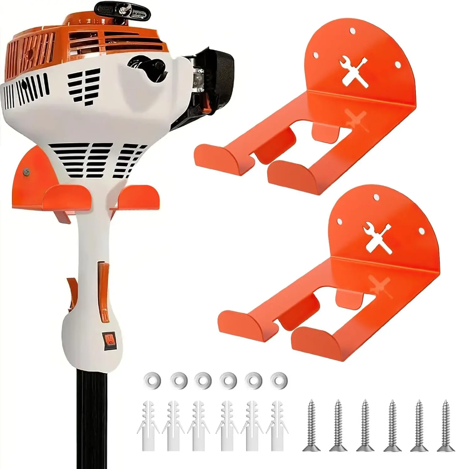 2pcs Trimmer Rack Wall Mount, Weed Eater Hanger for Garage Wall, Heavy Duty Weedeater Rack, Chainsaw Holder, Shed Organizer, Weed Eater Holder for Shed Organization