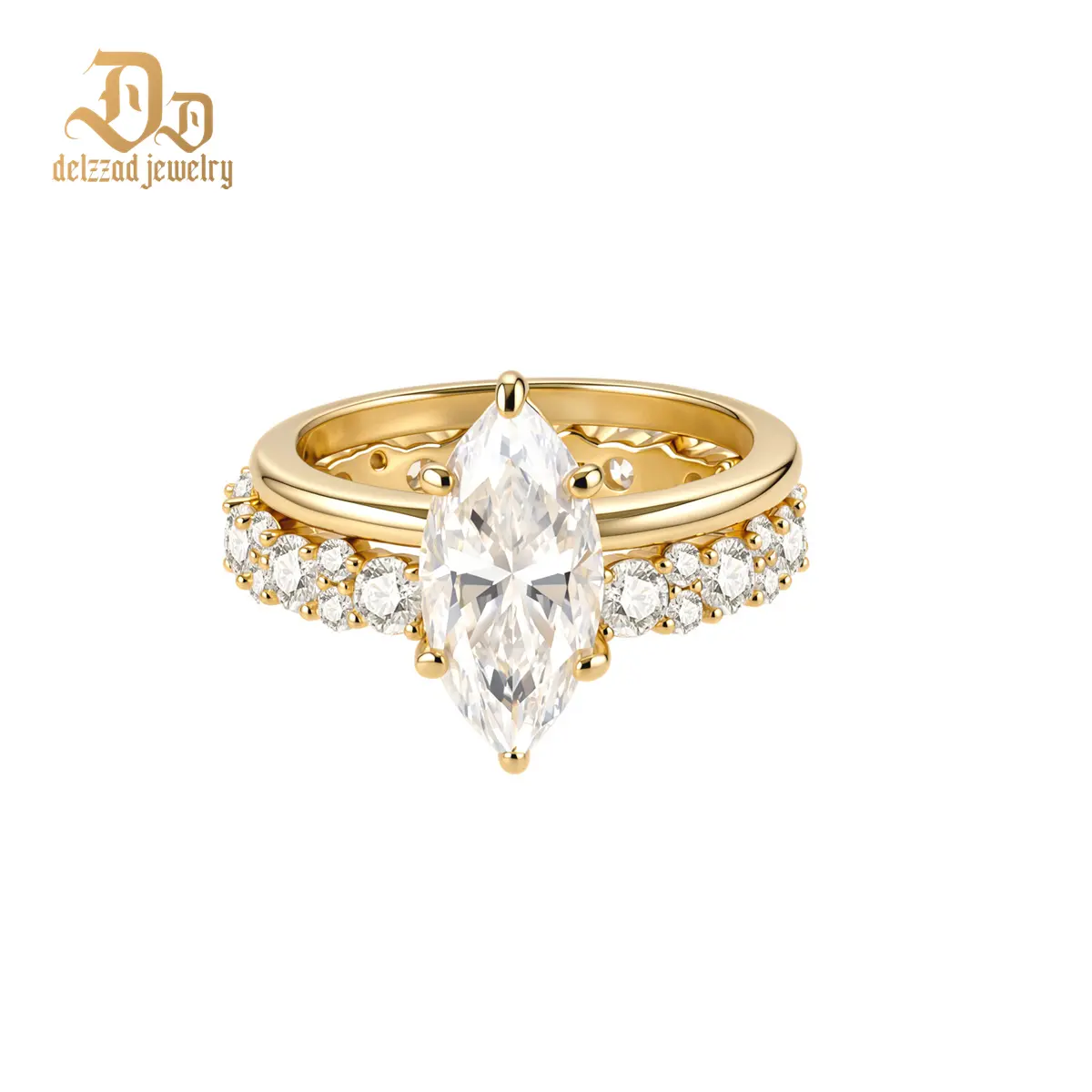 Delzzad 5.2ct The Starlit Voyage Ring Stackable Band Ring Marquise Cut Engagement Ring Set VVS Synthetic Moissanite Ring Jewelry S925 Band Perfect Birthday Engagement Wedding Anniversary Christmas Valentine's Day Mother's Day Gift