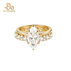 Delzzad 5.2ct The Starlit Voyage Ring Stackable Band Ring Marquise Cut Engagement Ring Set VVS Synthetic Moissanite Ring Jewelry S925 Band Perfect Birthday Engagement Wedding Anniversary Christmas Valentine's Day Mother's Day Gift