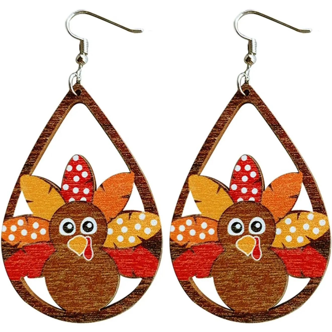 Cute Thanksgiving Turkey Pumpkin Maple Leaf Dangle Earrings Colorful Sunflower Wooden Thanksgiving Fall Earrings for Women Jewelry