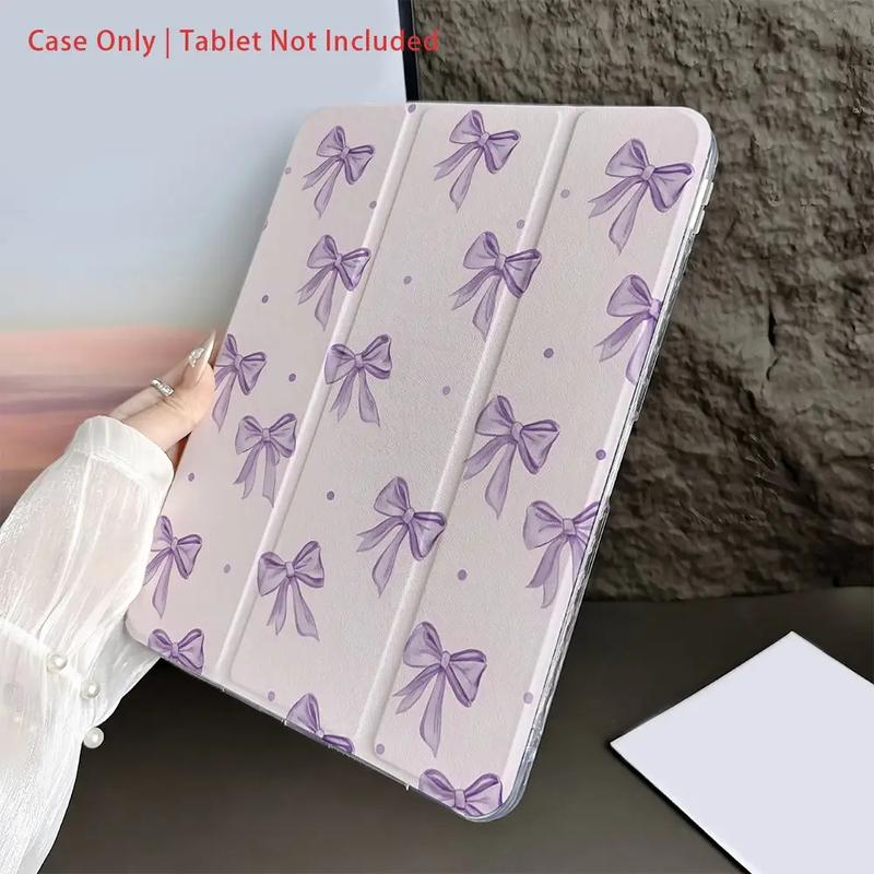 Purple bow pattern, with adjustable bracket and pen slot, foldable non-slip TPU protective case, suitable for iPad mini, iPad Air, iPad Pro/iPad 10th generation, 11th generation and other series iPad protective cases