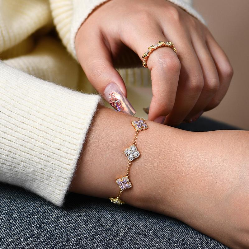 Synthetic Moissanite Bracelet Blue Zircon Pink Zircon Colorful Luxury Jewelry for Women Girls Engagement Birthday Springtok Outdoorfun Gift B021