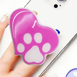 Cute Collapsible Heart Phone Grip with Cat Paw, Kawaii Pink Love Phone Grip Stand for iPhone, Kindle, iPad | Aesthetic Phone Charm & Accessories for Girls & Women