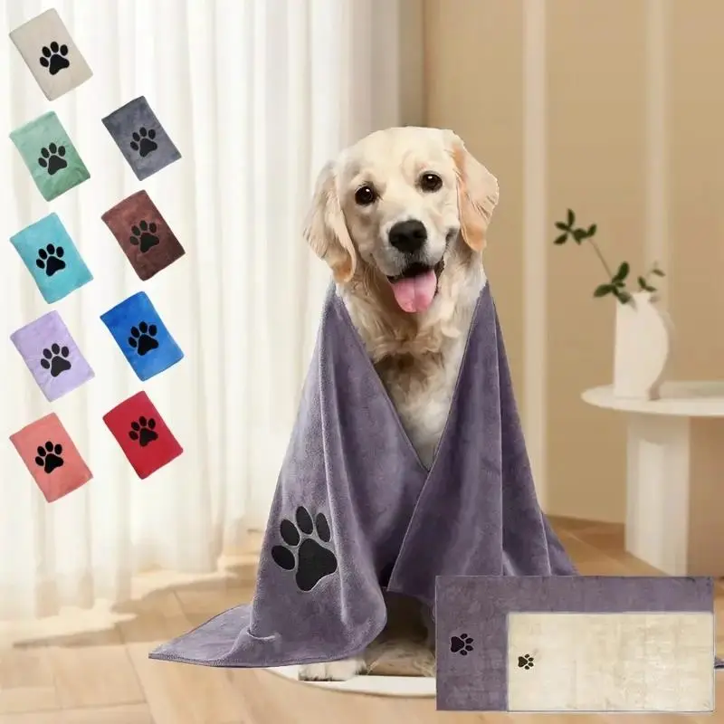 Pet Bath Towel, 1 Count Pet Microfiber Absorbent Towel, Cats and Dogs Winter Warm Bath Cleaning Towel, Dog & Cat Grooming Supplies