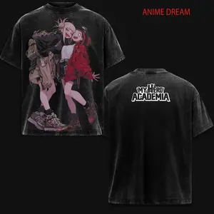 Ochaco Uraraka & Himiko Toga My Hero Academia Anime Double Printed Vintage Washed Tee Unisex Oversize Anime Manga Washed Heavyweight Cotton T-shirt
