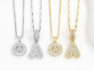 2 Pack 14K Gold Plated CZ Necklaces for Women, 26 Letters for Personalized Custom Name|CZ Letter Pendant | Ideal Gift for Women|Perfect gift for birthdays, anniversaries, family and your loved ones.