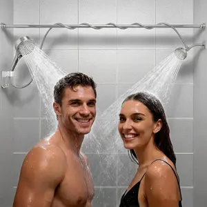 Dual Shower  with Handheld for Couples: High  Double Shower Heads for Two People - Adjustable Two Showerhead System with 3 Flow Settings Fits 2 Person Bathroom (Chrome)