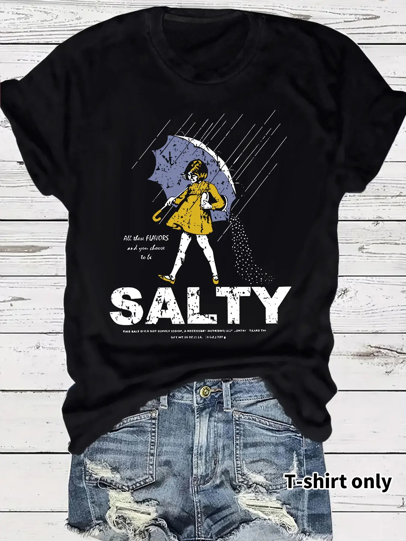 Women's Umbrella & Sality Girl Print Round Neck Tee, Vintage Trendy Casual Lightweight Knit Fitted Short Sleeve T-shirt for Daily Wear, Everyday, Ladies Summer, Top, Apparel, Womenswear