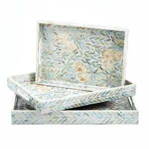 212 MAIN Palawan Flower Motif Multi-Size Plates Trays - 3-Trays Set, Kitchenware & Tableware Accessory, Three Trays