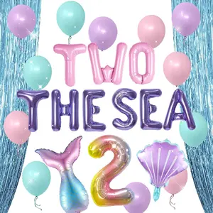Two the Sea 2nd Birthday Party Decorations for Girl Mermaid Seashell Balloons Under the Sea Two Birthday Party Ocean Baby Shower Decor Girl Party Supplies