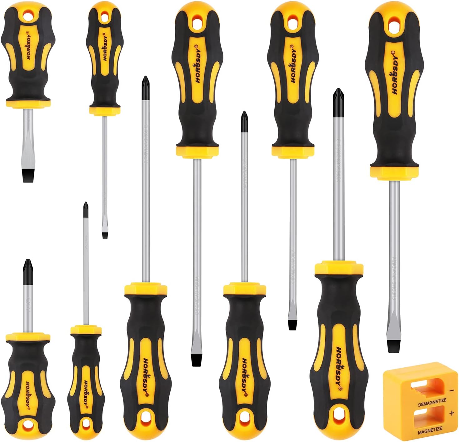 11-Pieces Magnetic Screw Driver Set with 5 Phillips and 5 Flat Head Tips for Fastening and Loosening Seized