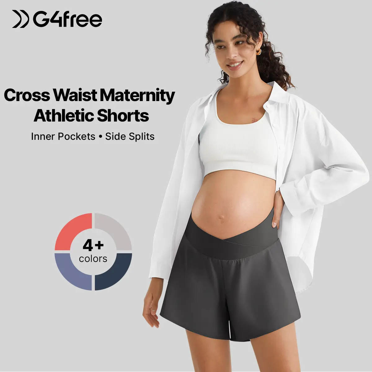 G4Free Chillwhisp Built in Brief Maternity Athletic Shorts with Inner Pockets Cross Waist Pregnancy Shorts
